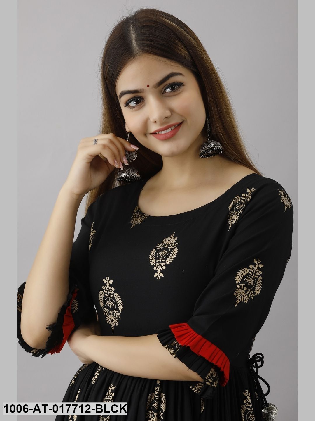 Gold Printed A-Line Kurta