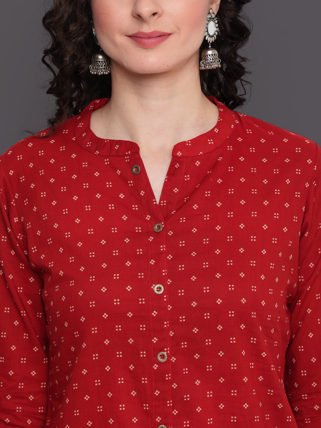 Printed Straight Calf Length 3/4 Sleeves Collor Neck Cotton Kurta