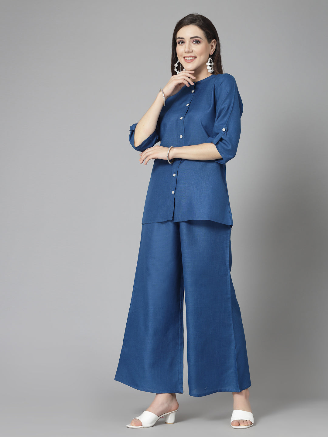 Solid Cotton Blend Co-Ord Set