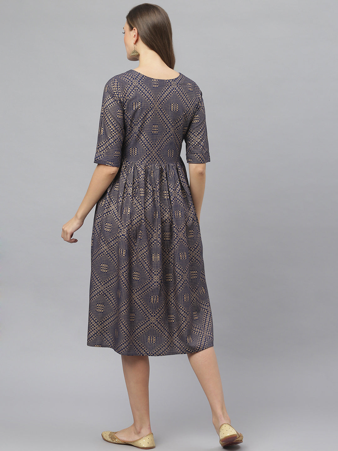 Women's Tribal Print Rayon Midi Flared Dress