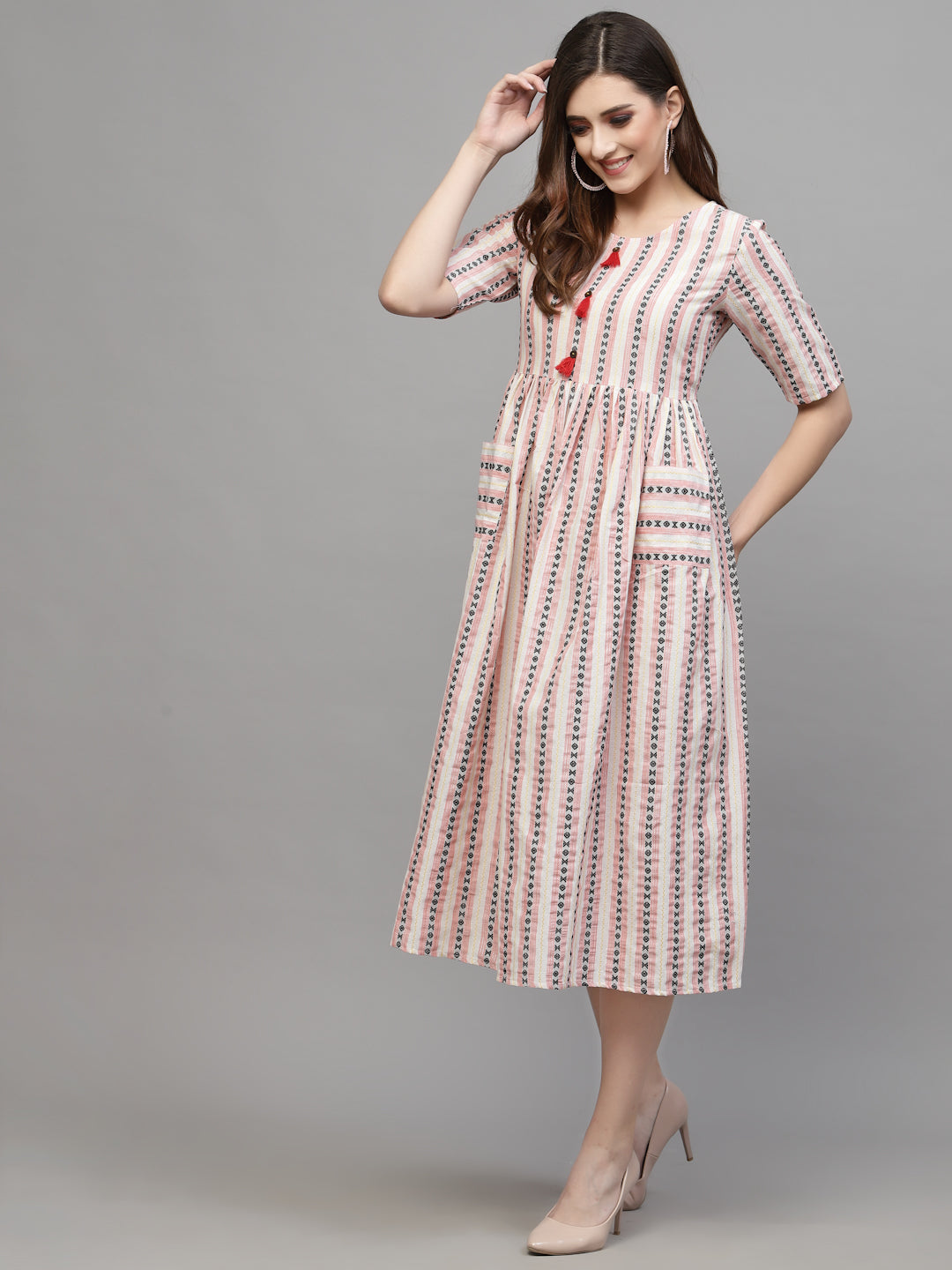 Woven Designed Cotton Blend Ethnic Dress