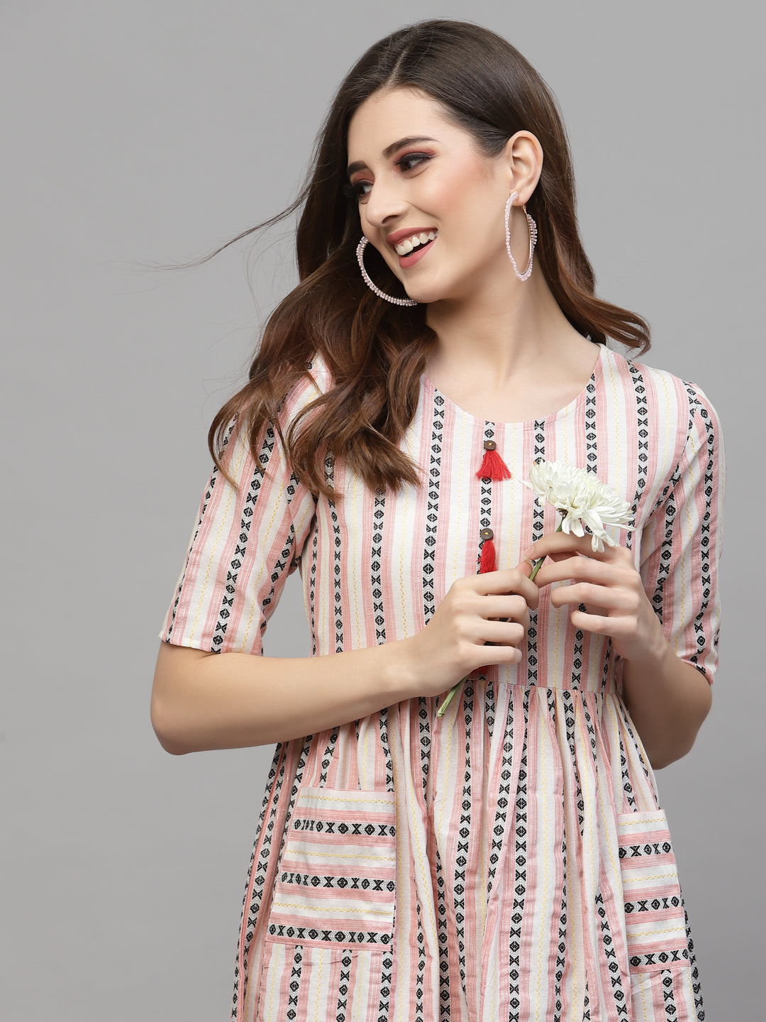 Woven Designed Cotton Blend Ethnic Dress