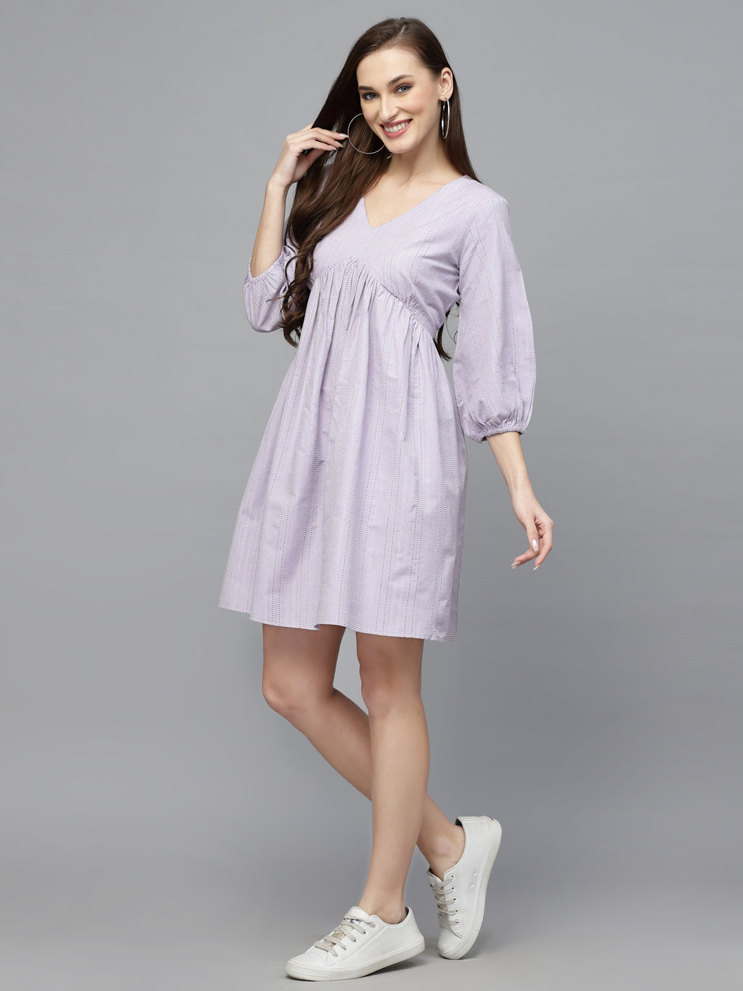 Woven Design Cotton Blend Flared dress