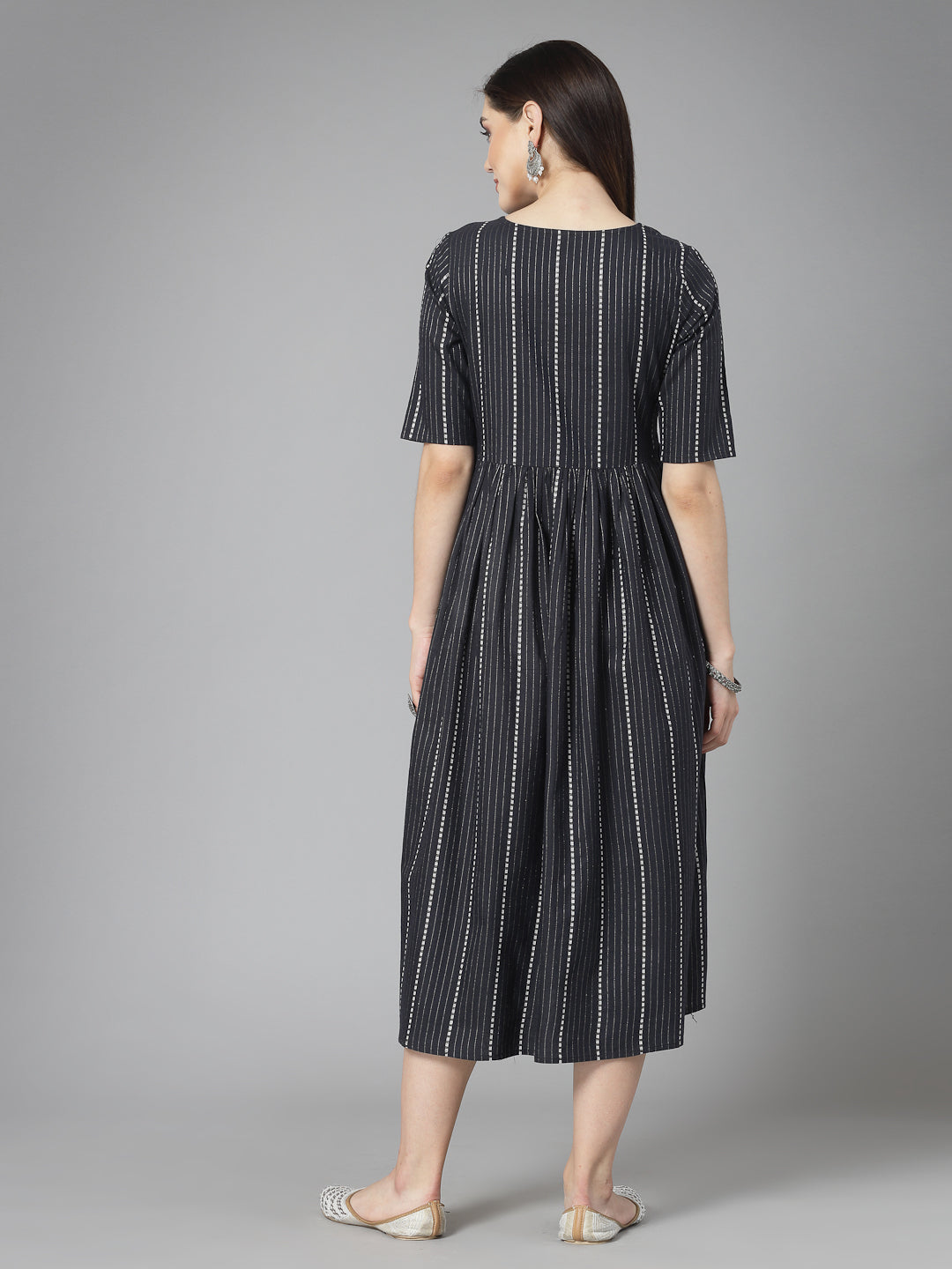 Woven Design & Embellished Cotton Blend Pleated Dress Kurta