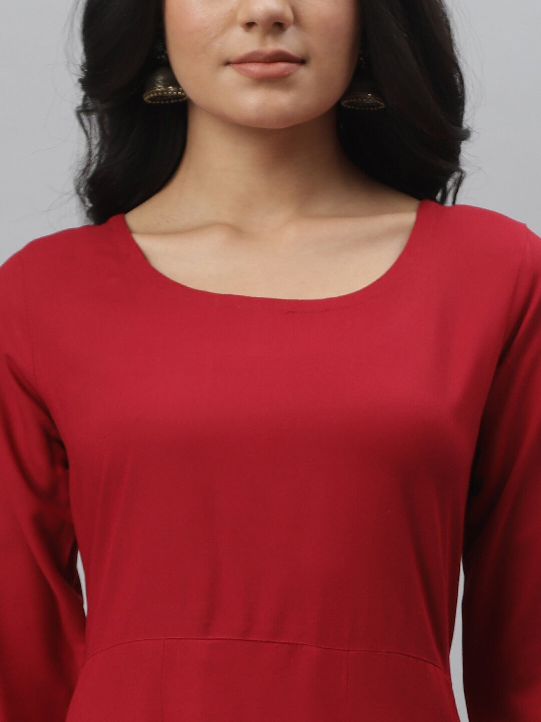 Gold Print Rayon Flared Kurta Dupatta Set (Maroon)