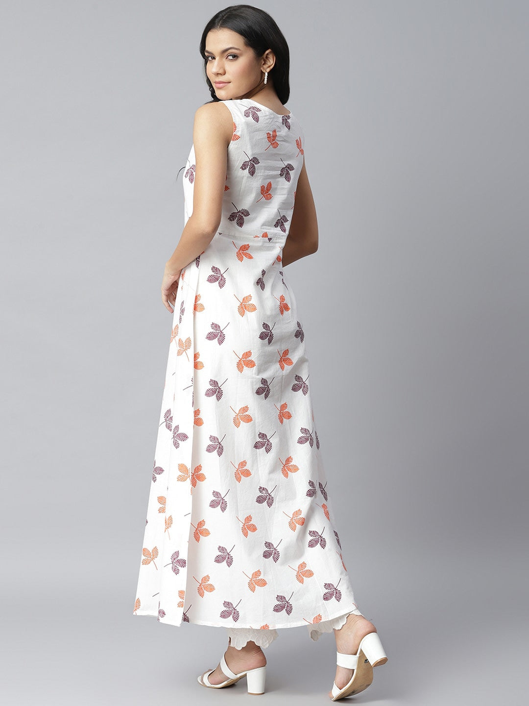 Printed Kurta with Jacket (Red,White)