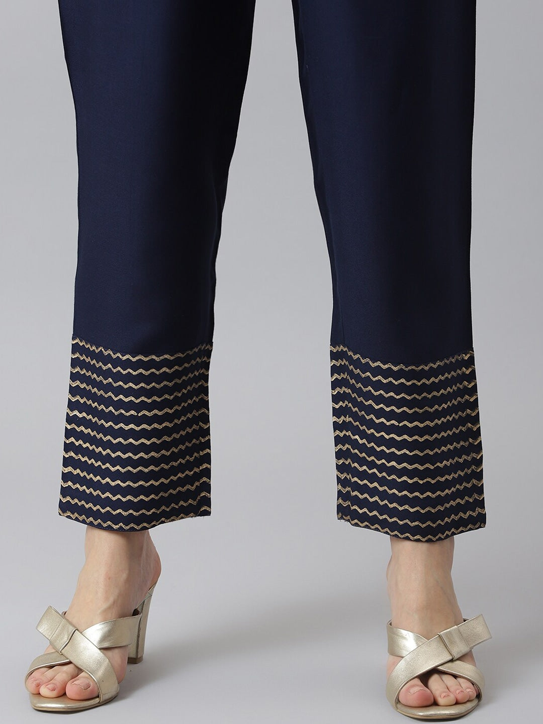 Gold Printed Rayon Flared Kurta Pant Dupatta Set