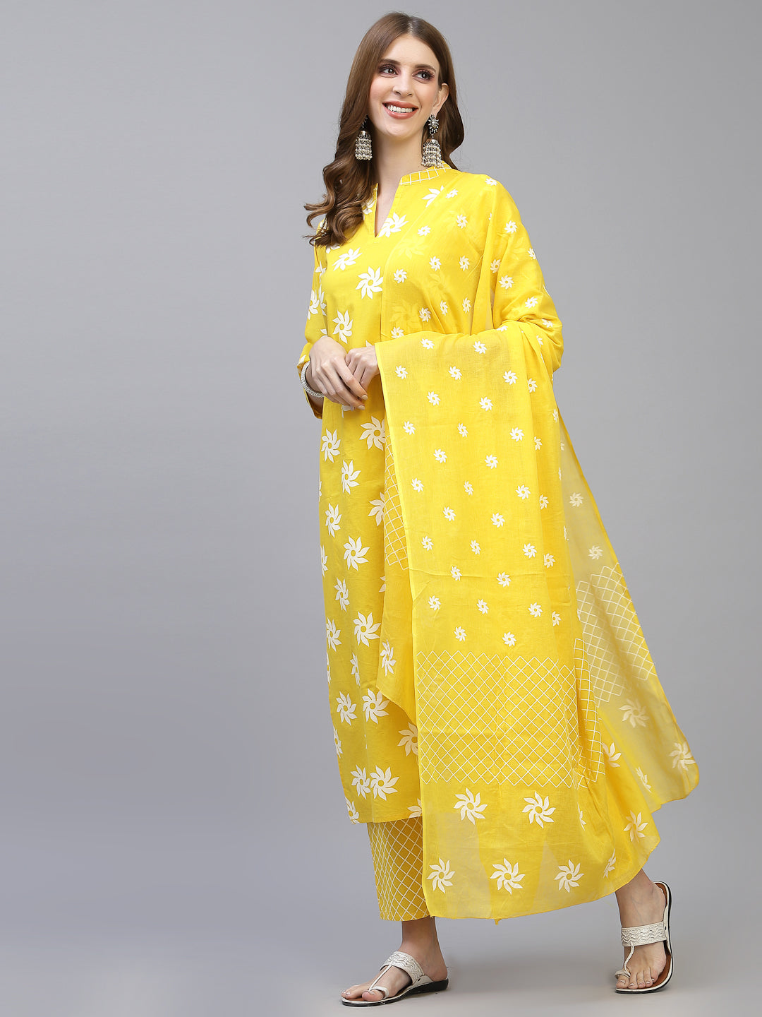 Printed Cotton Straight Kurta Pant Dupatta Set