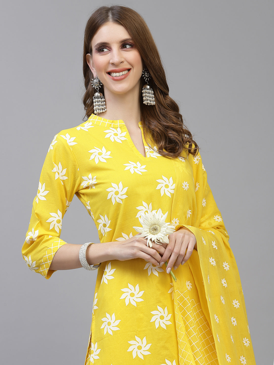 Printed Cotton Straight Kurta Pant Dupatta Set