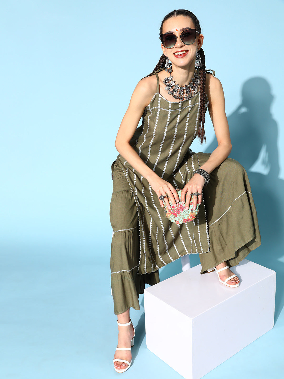 rayon printed kurta sharara set