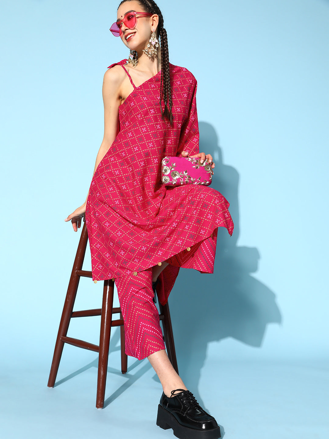 rayon printed Asymmetric kurta palazzo set