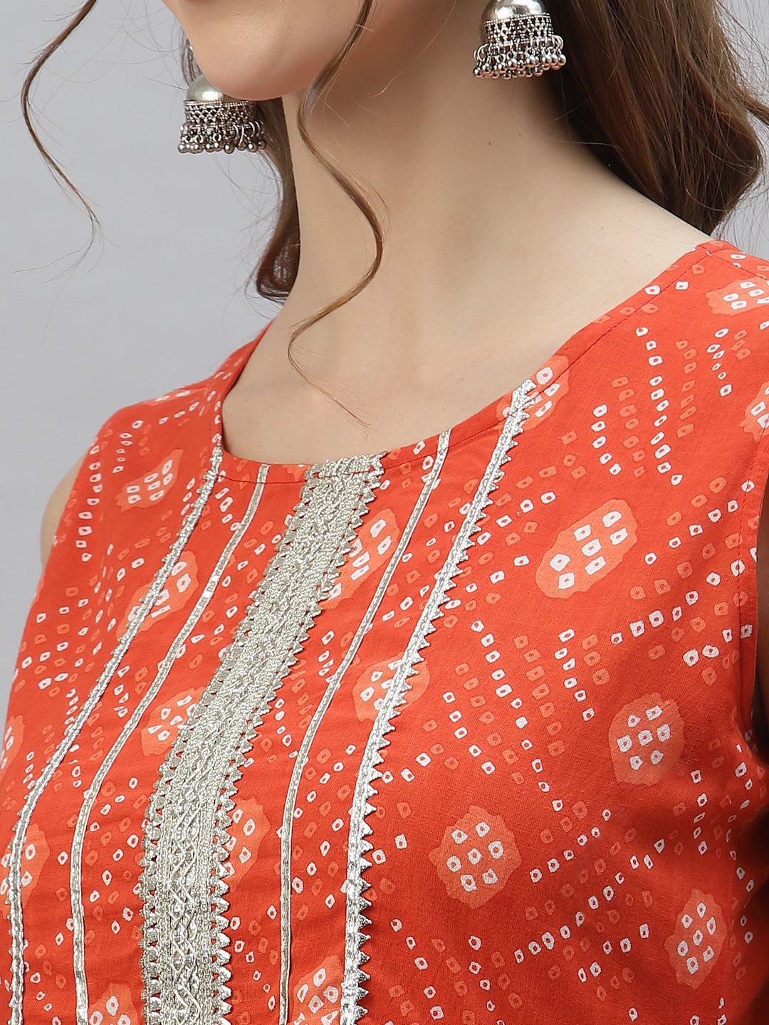 Bandhej printed Cotton Flared short Kurta Sharara Dupatta Set