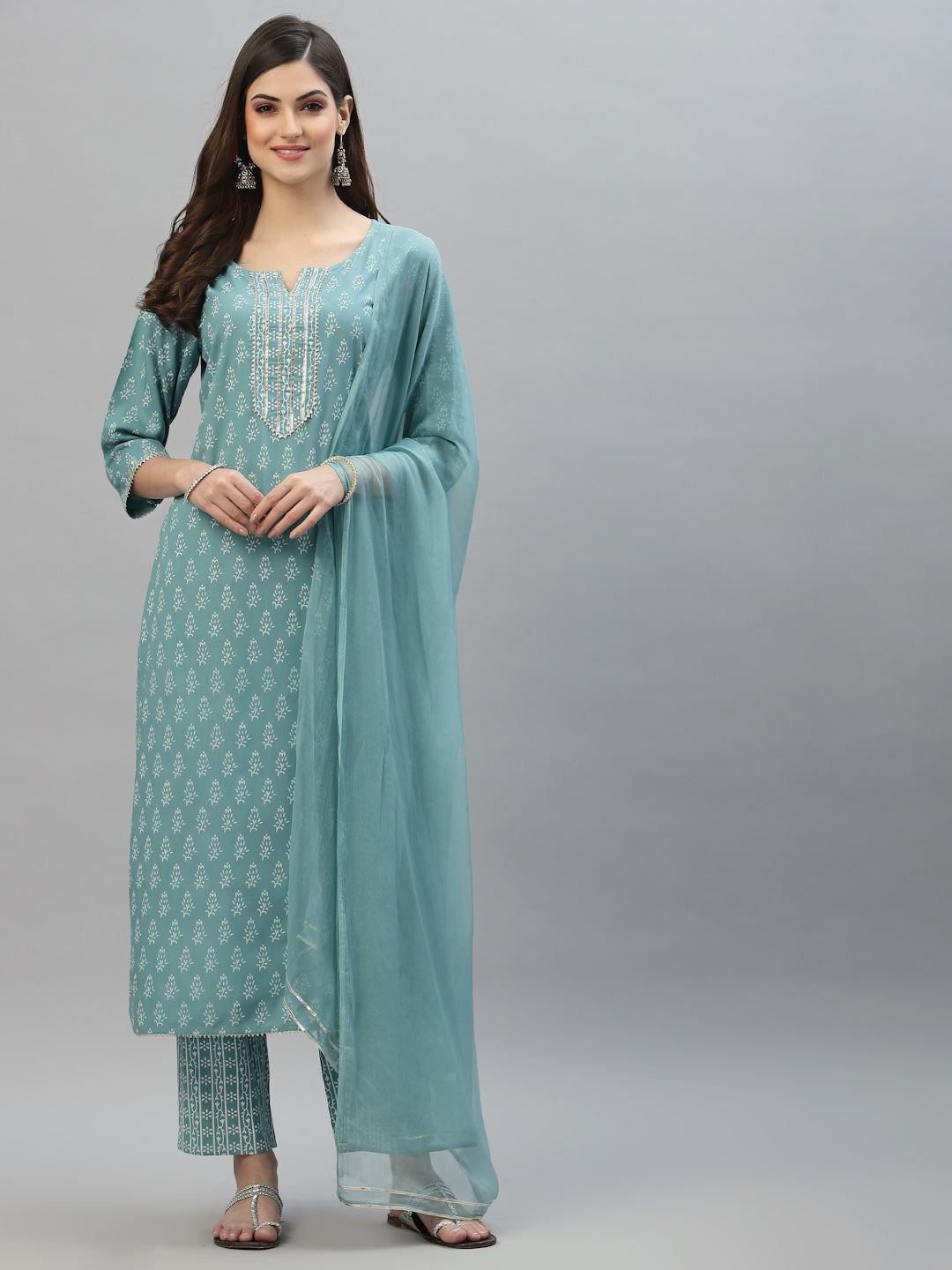 Floral Printed Rayon Kurta Pant Dupatta Set