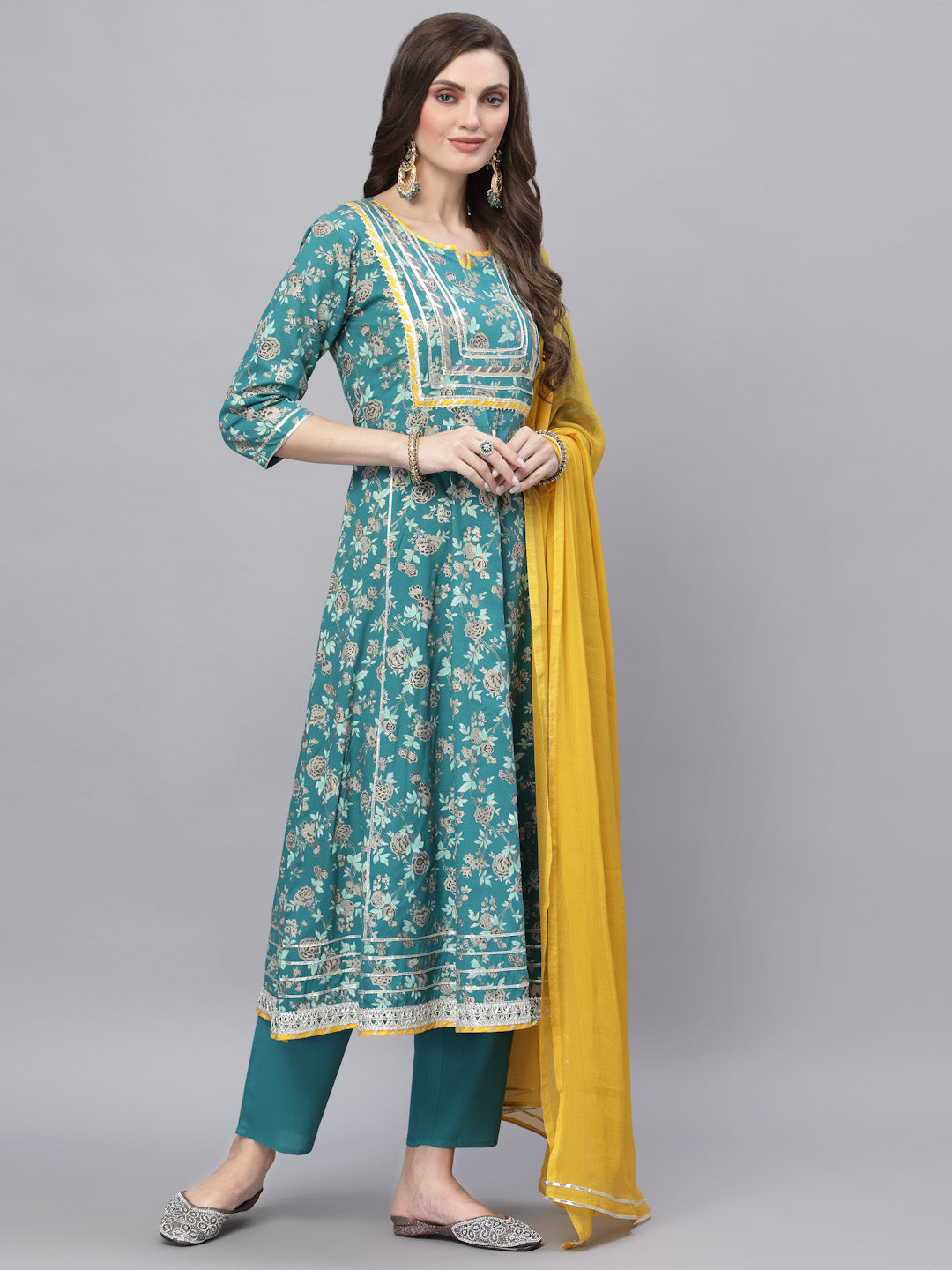 Floral Printed Rayon Anarkali Kurta Pant Dupatta Set