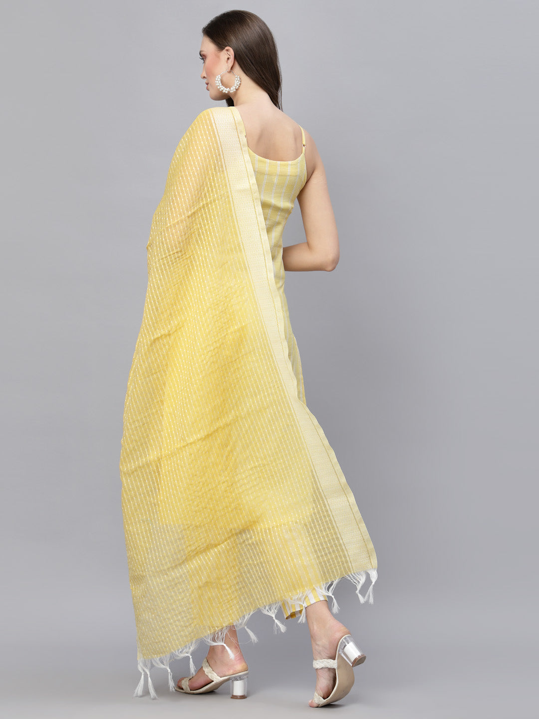 Woven designed Cotton Blend Straight Kurta Pant Dupatta Set