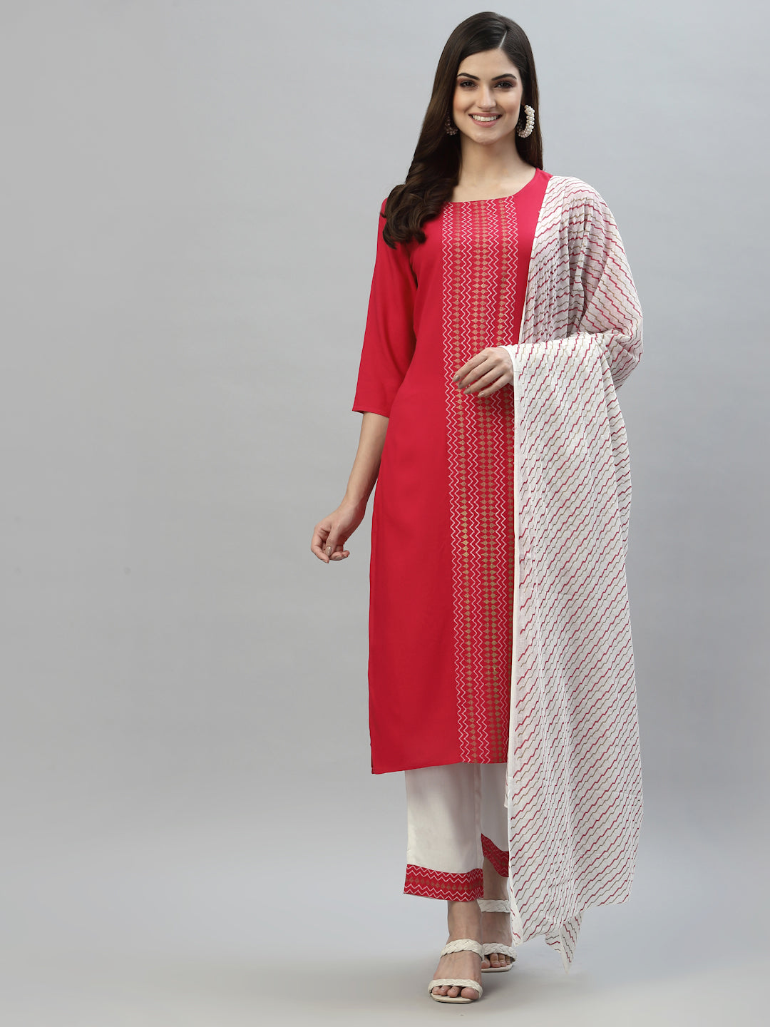 Printed Rayon Straight Kurta Pant Dupatta Set