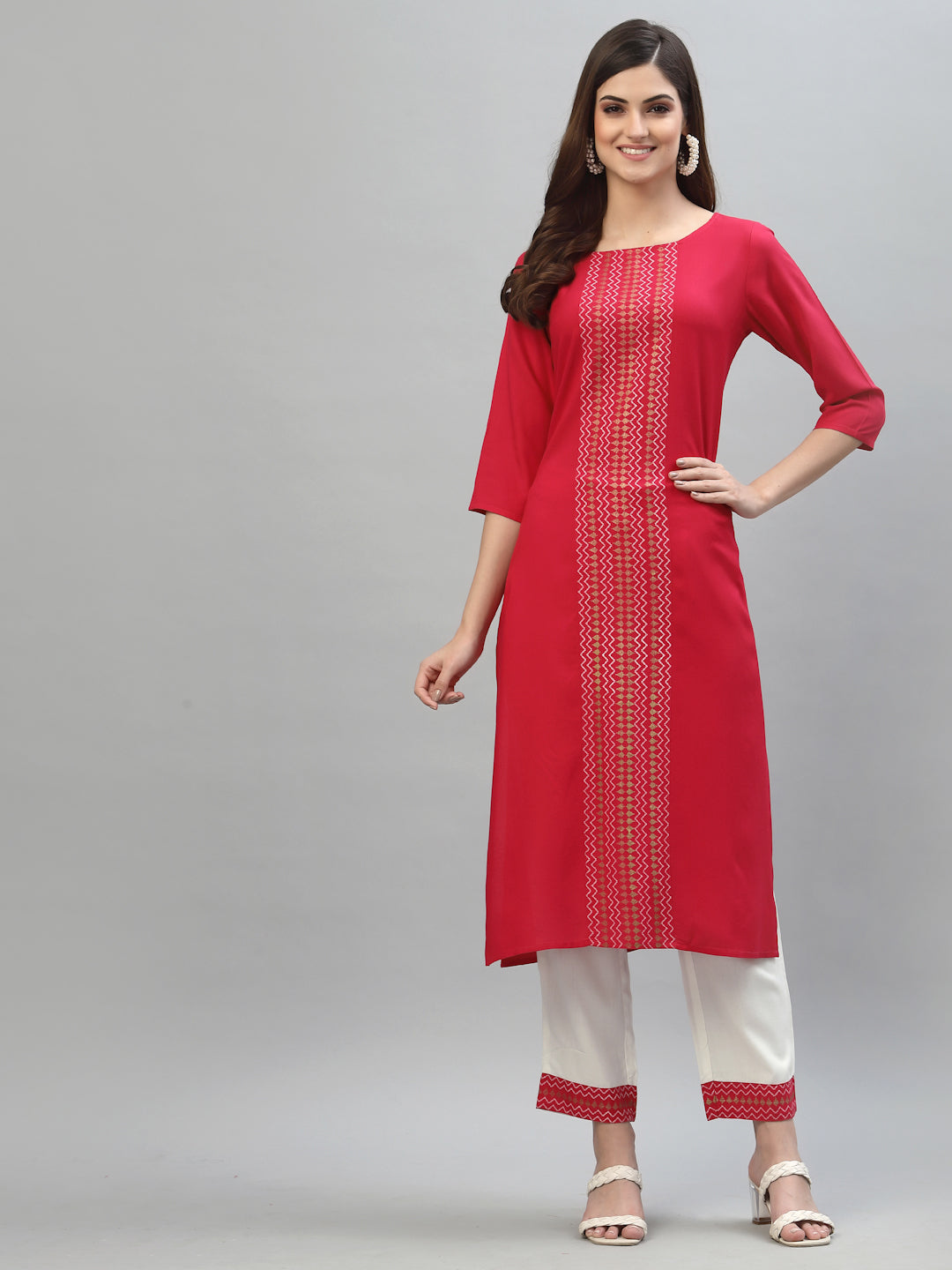 Printed Rayon Straight Kurta Pant Dupatta Set