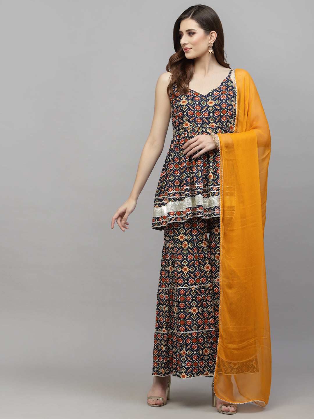 Printed Rayon Kurta Sharara Dupatta Set