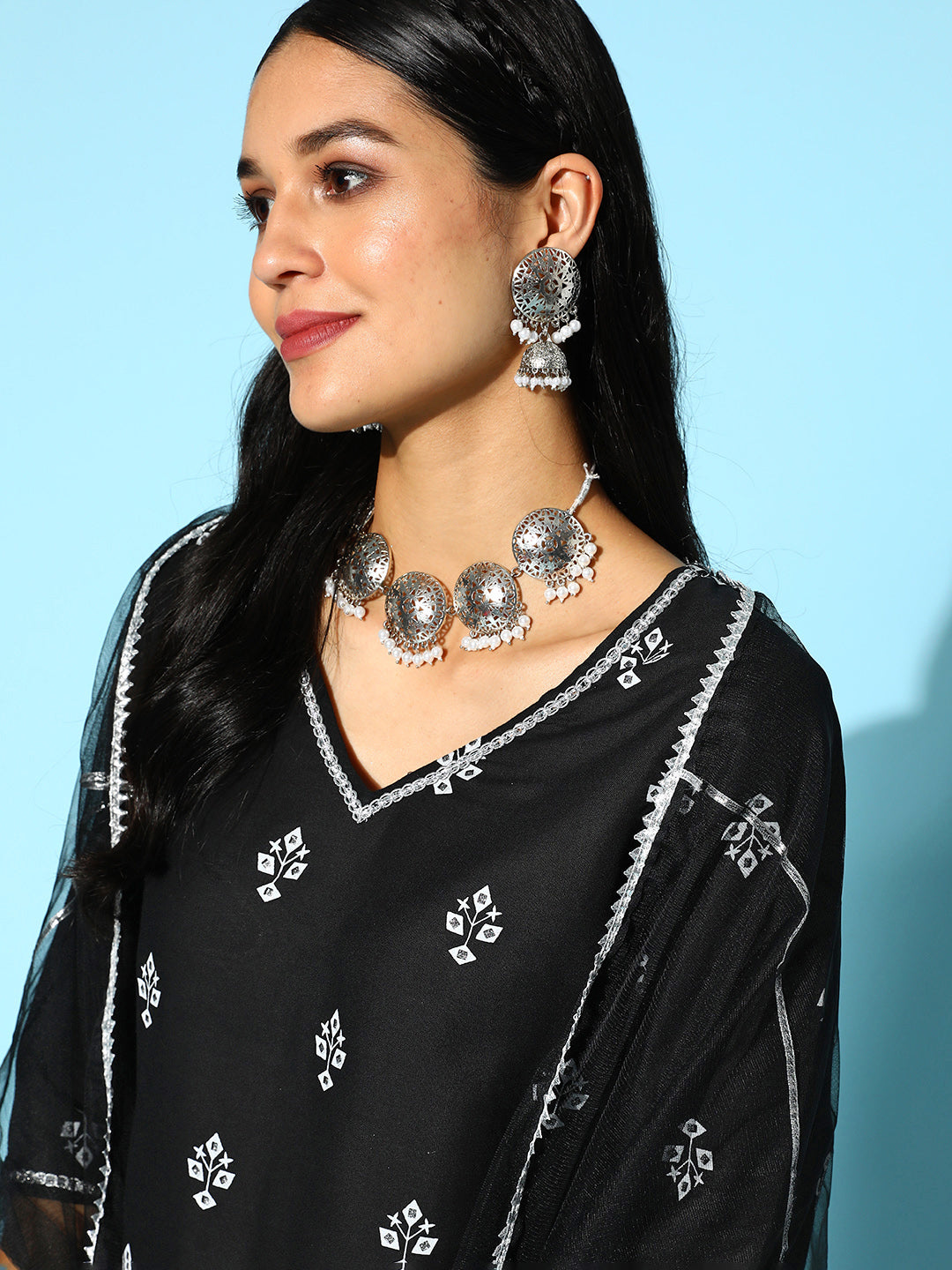 Printed Rayon Kurta Sharara Dupatta Set