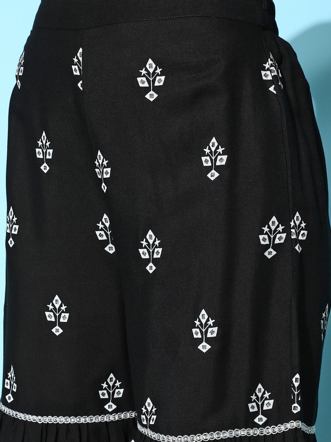 Printed Rayon Kurta Sharara Dupatta Set