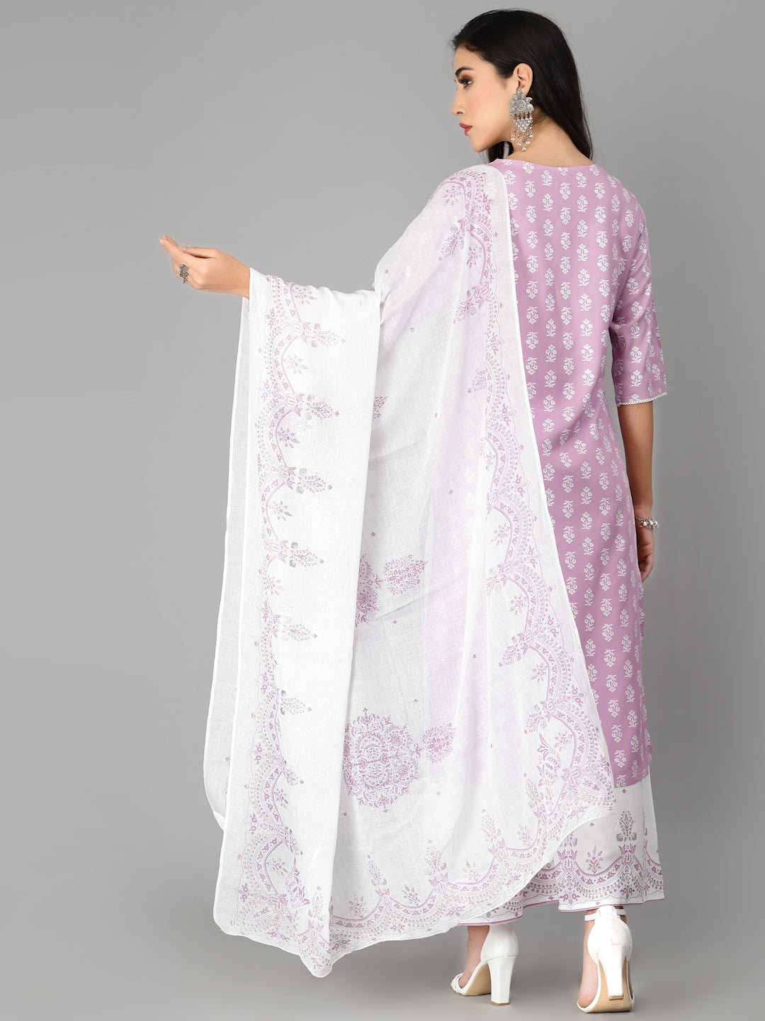 Embroiderd & Printed Rayon Kurta Pant Dupatta Set