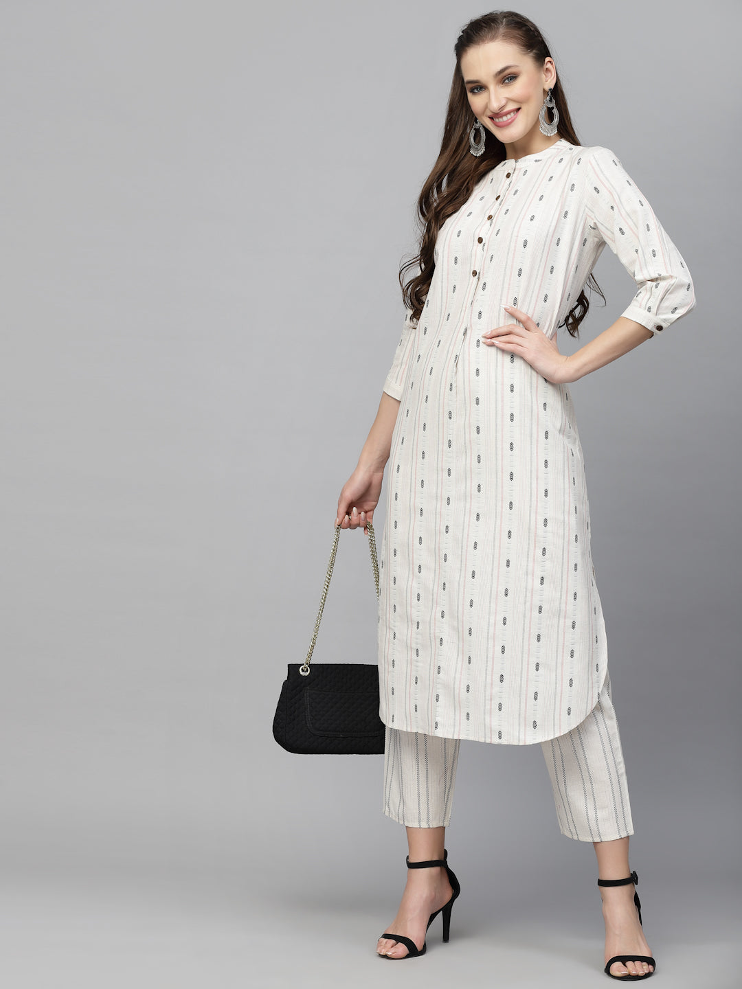Woven Design Cotton Blend Kurta Pant Set