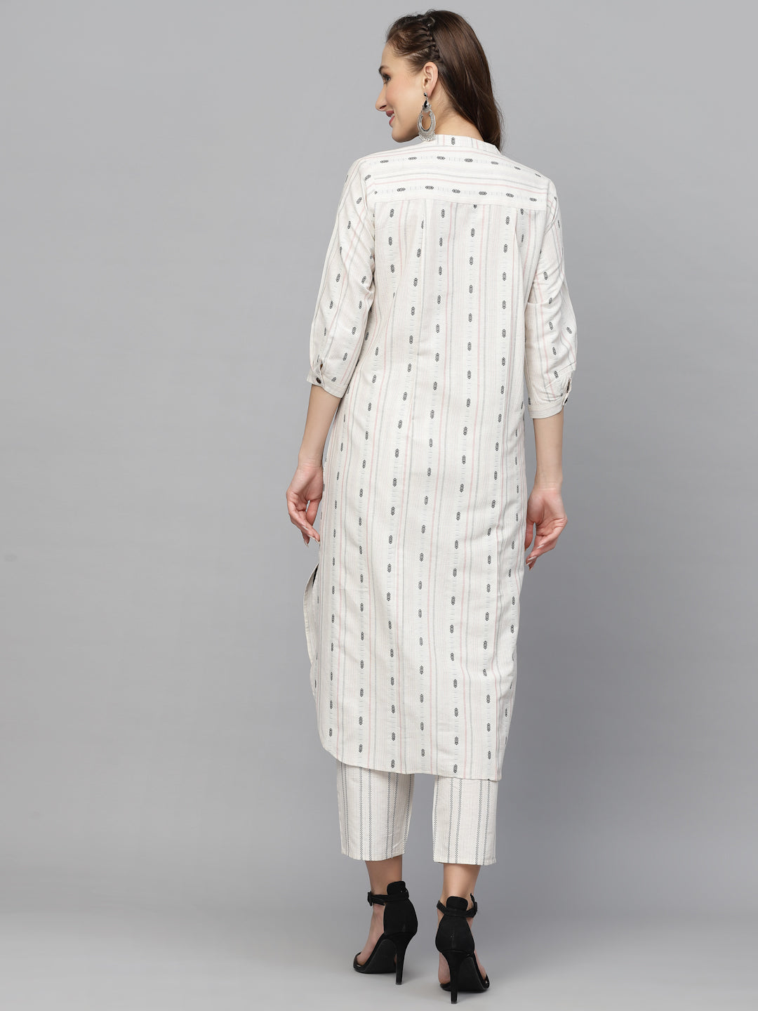Woven Design Cotton Blend Kurta Pant Set