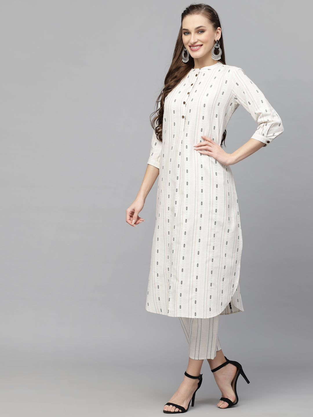 Woven Design Cotton Blend Kurta Pant Set