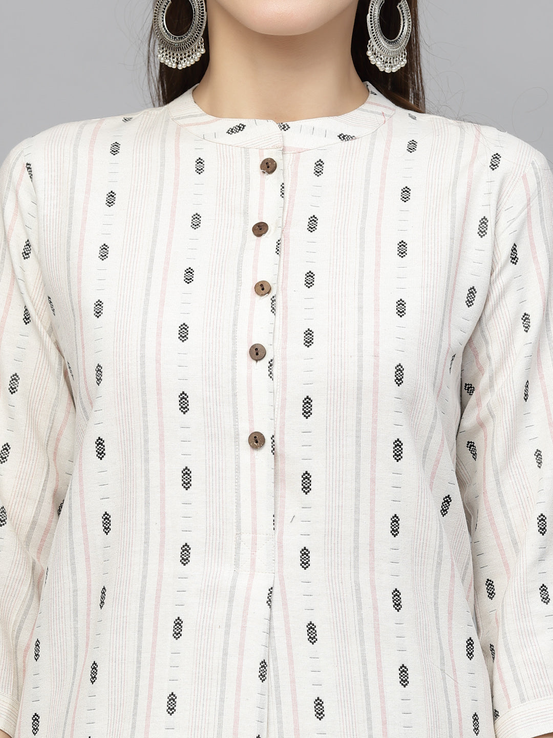 Woven Design Cotton Blend Kurta Pant Set