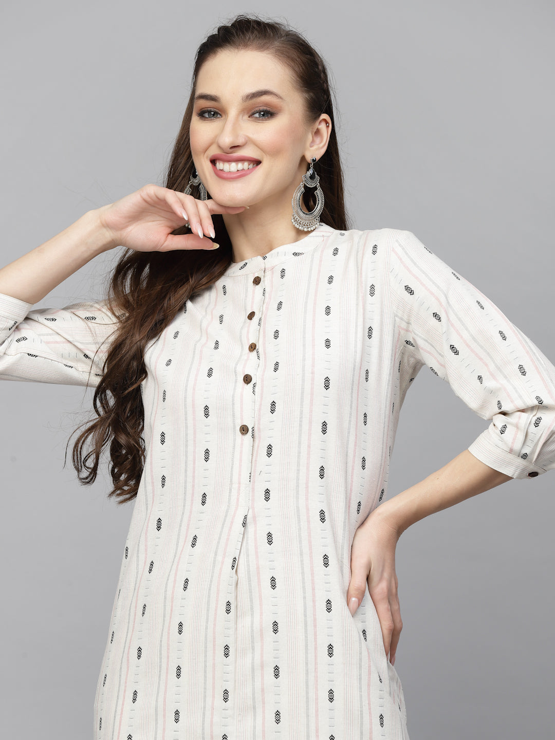 Woven Design Cotton Blend Kurta Pant Set