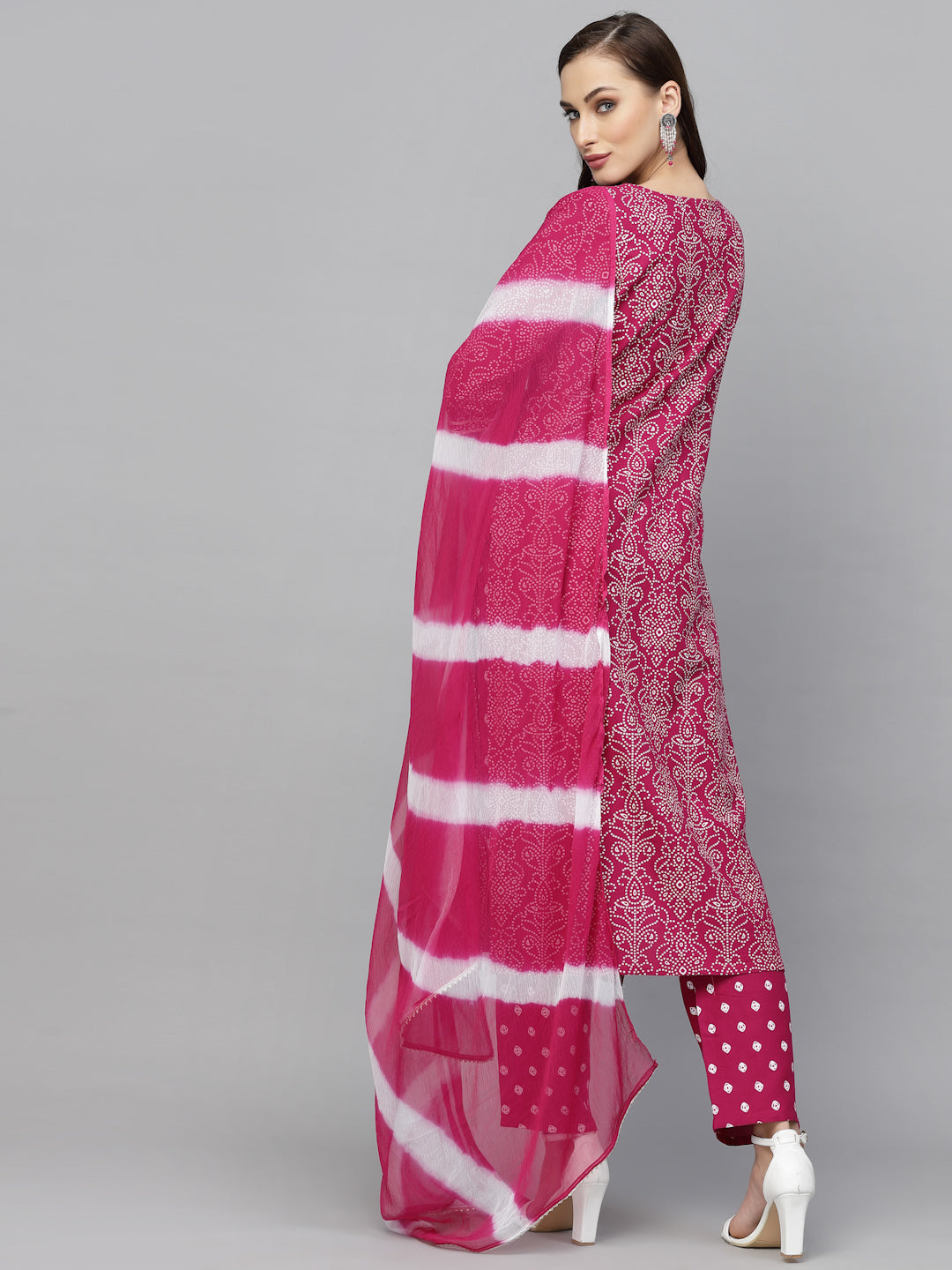 Bandhej Printed Rayon Kurta Pant Dupatta Set