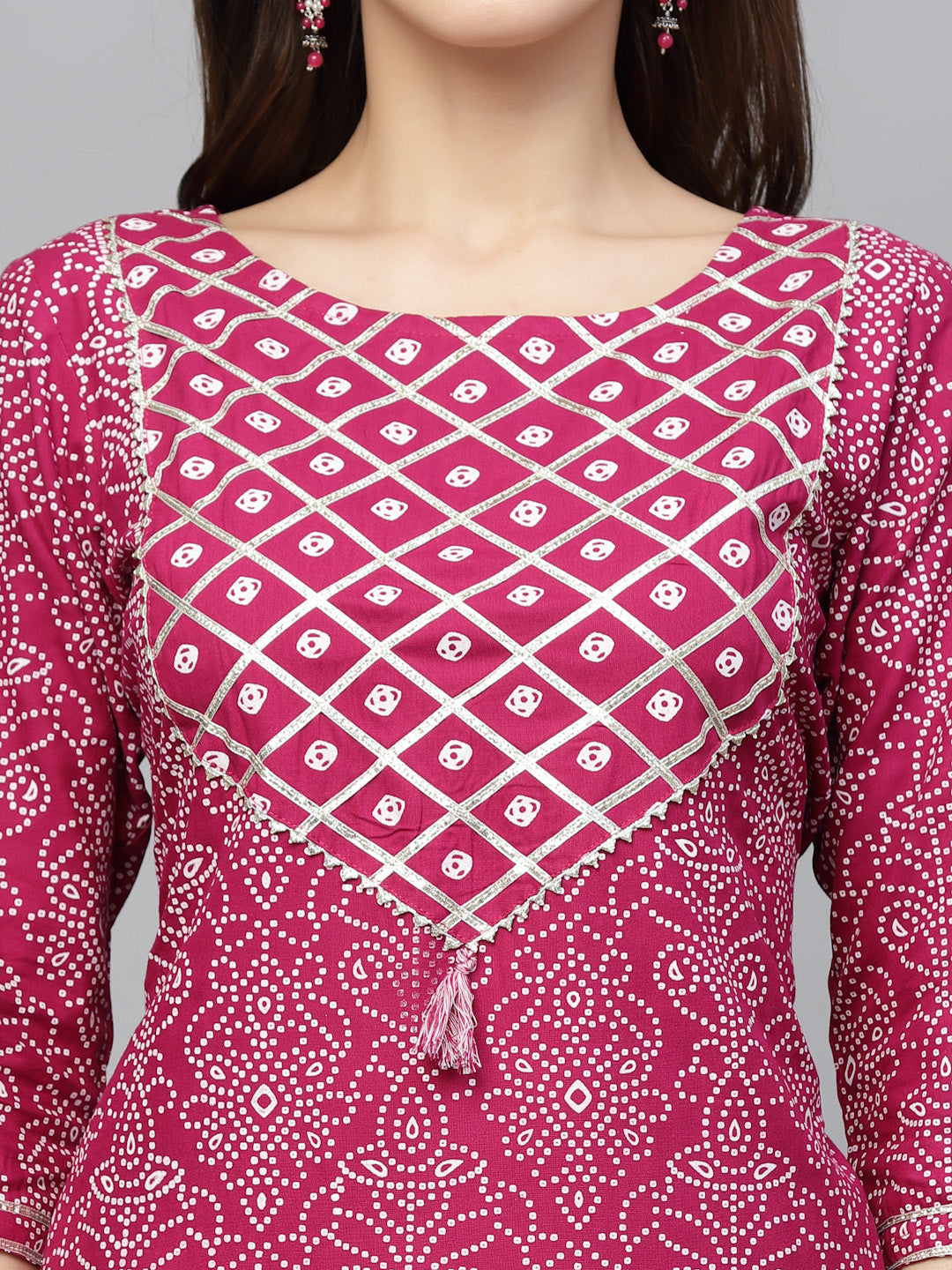 Bandhej Printed Rayon Kurta Pant Dupatta Set