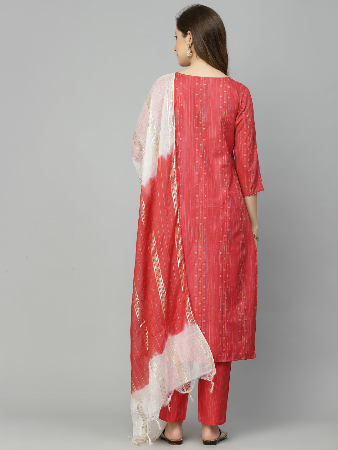 Woven Design Cotton Blend Straight Kurta Pant Dupatta Set