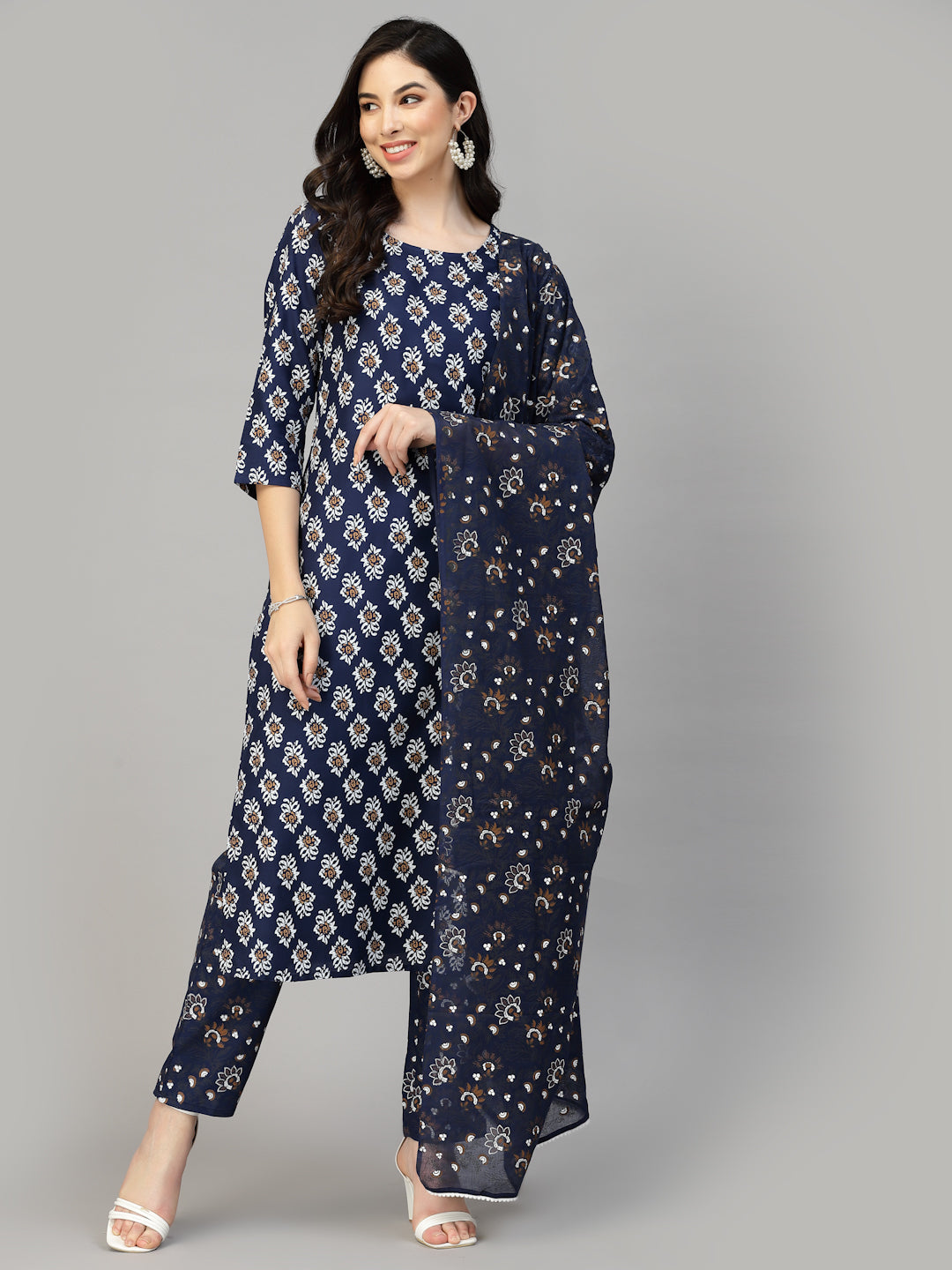 Printed Rayon Kurta Pant Dupatta Set
