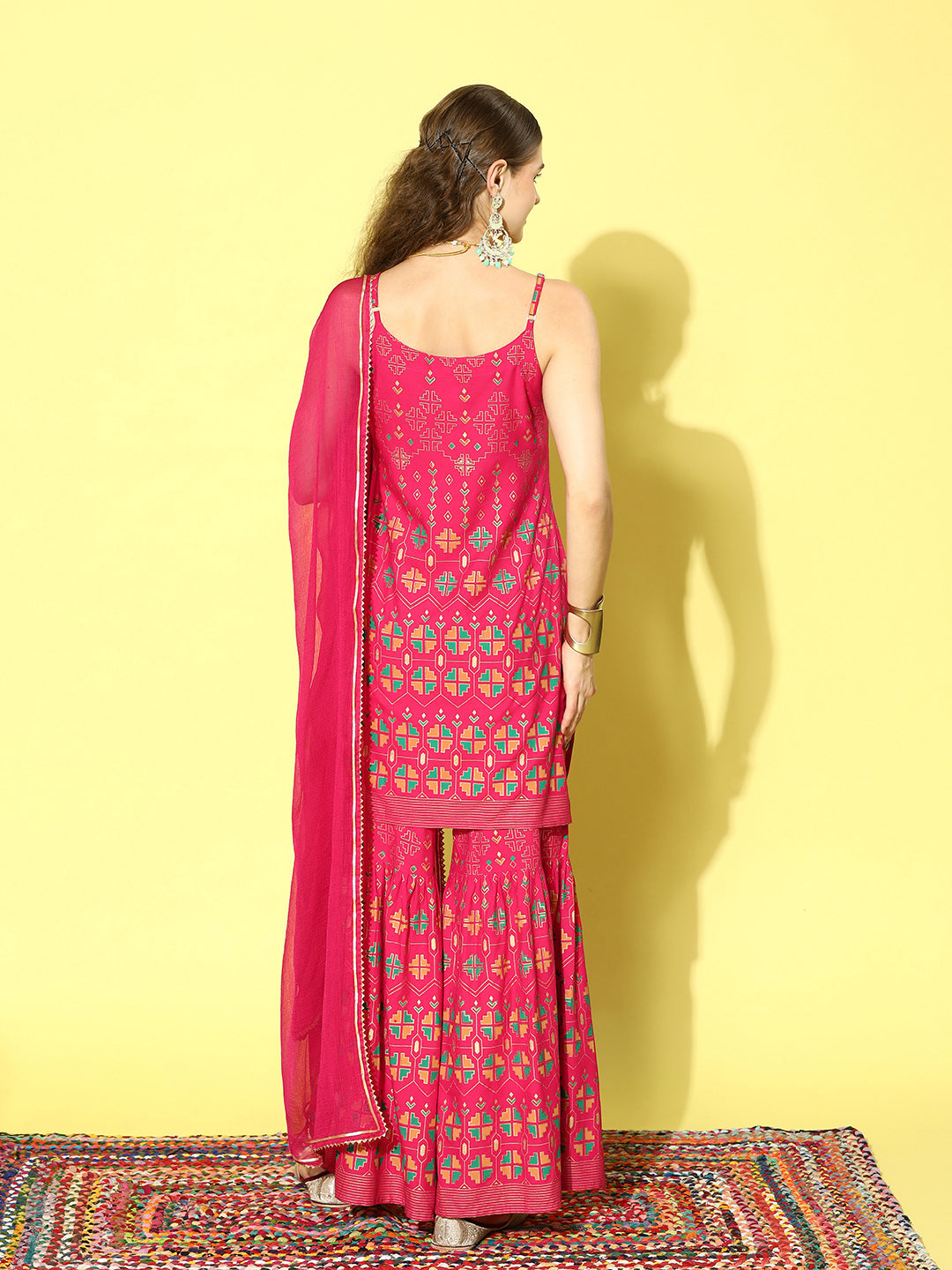 Printed Rayon Short Kurta Sharara Dupatta Set