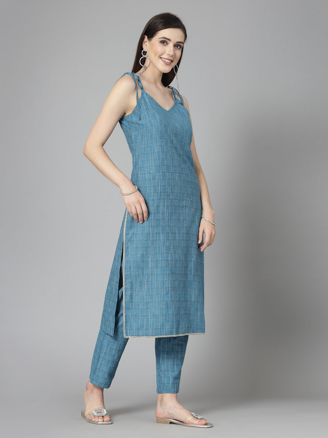 Woven Designed Cotton Blend Straight Kurta Pant Set