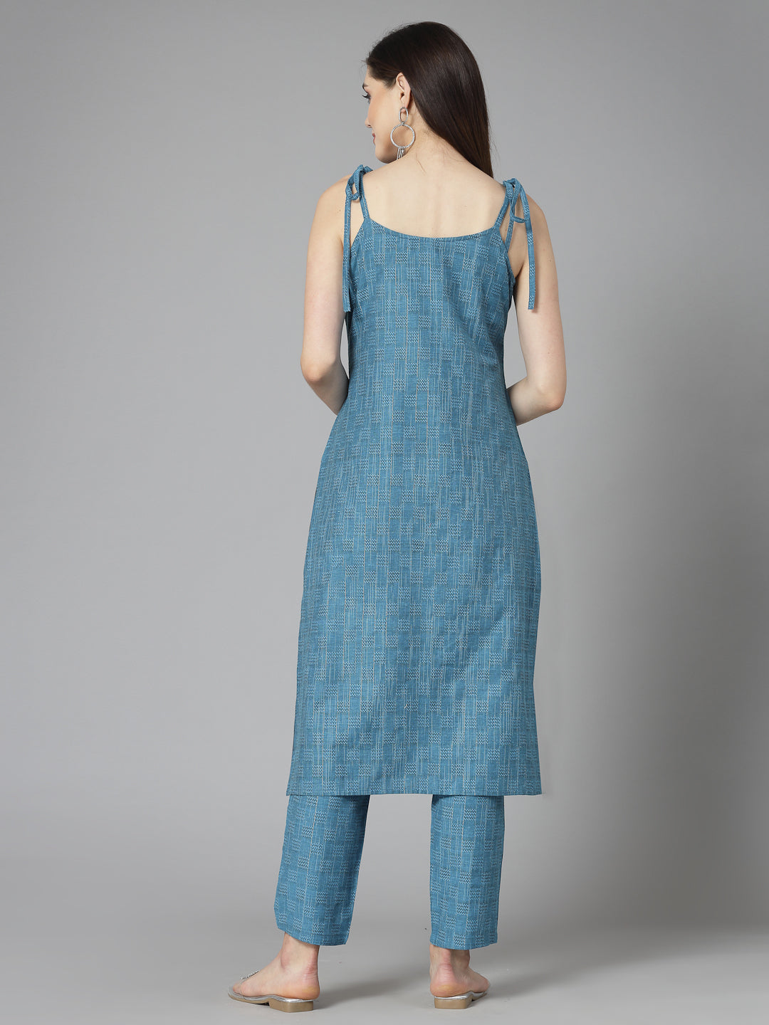 Woven Designed Cotton Blend Straight Kurta Pant Set