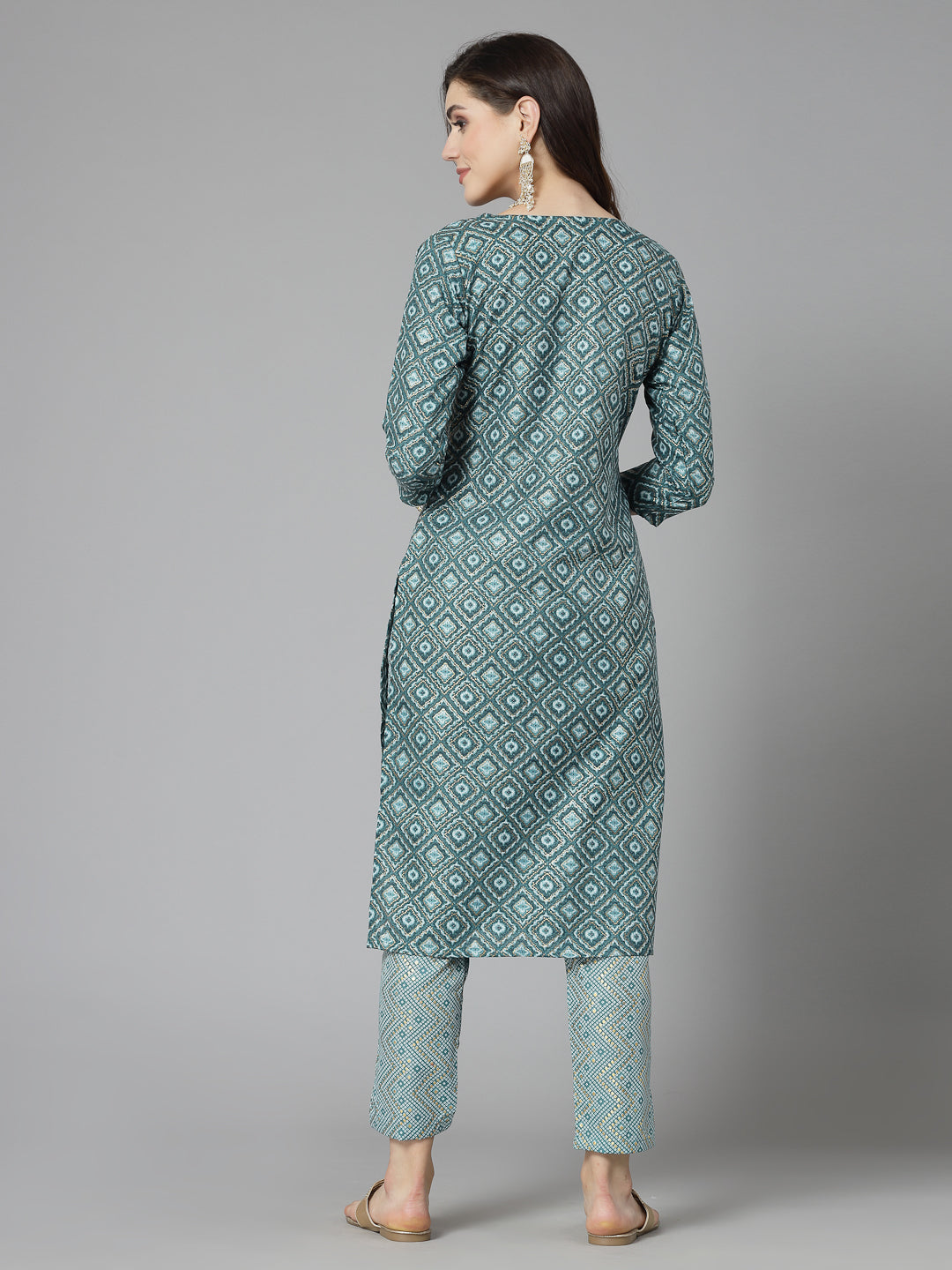 Printed Cotton Blend Straight Kurta Pant Set