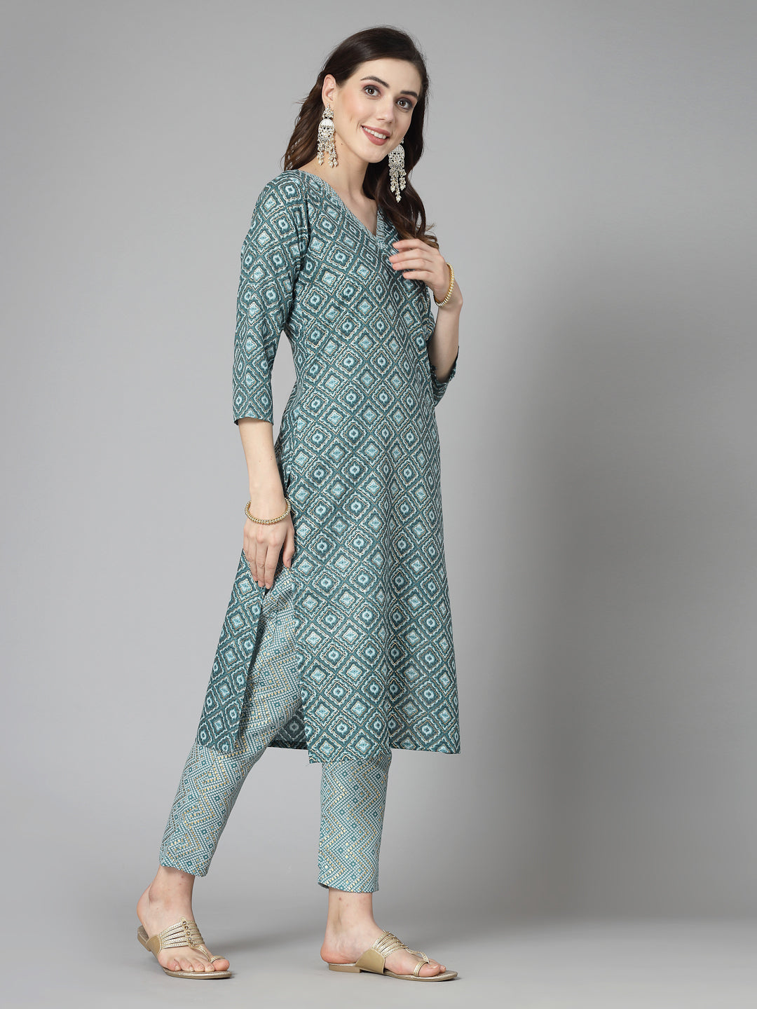 Printed Cotton Blend Straight Kurta Pant Set