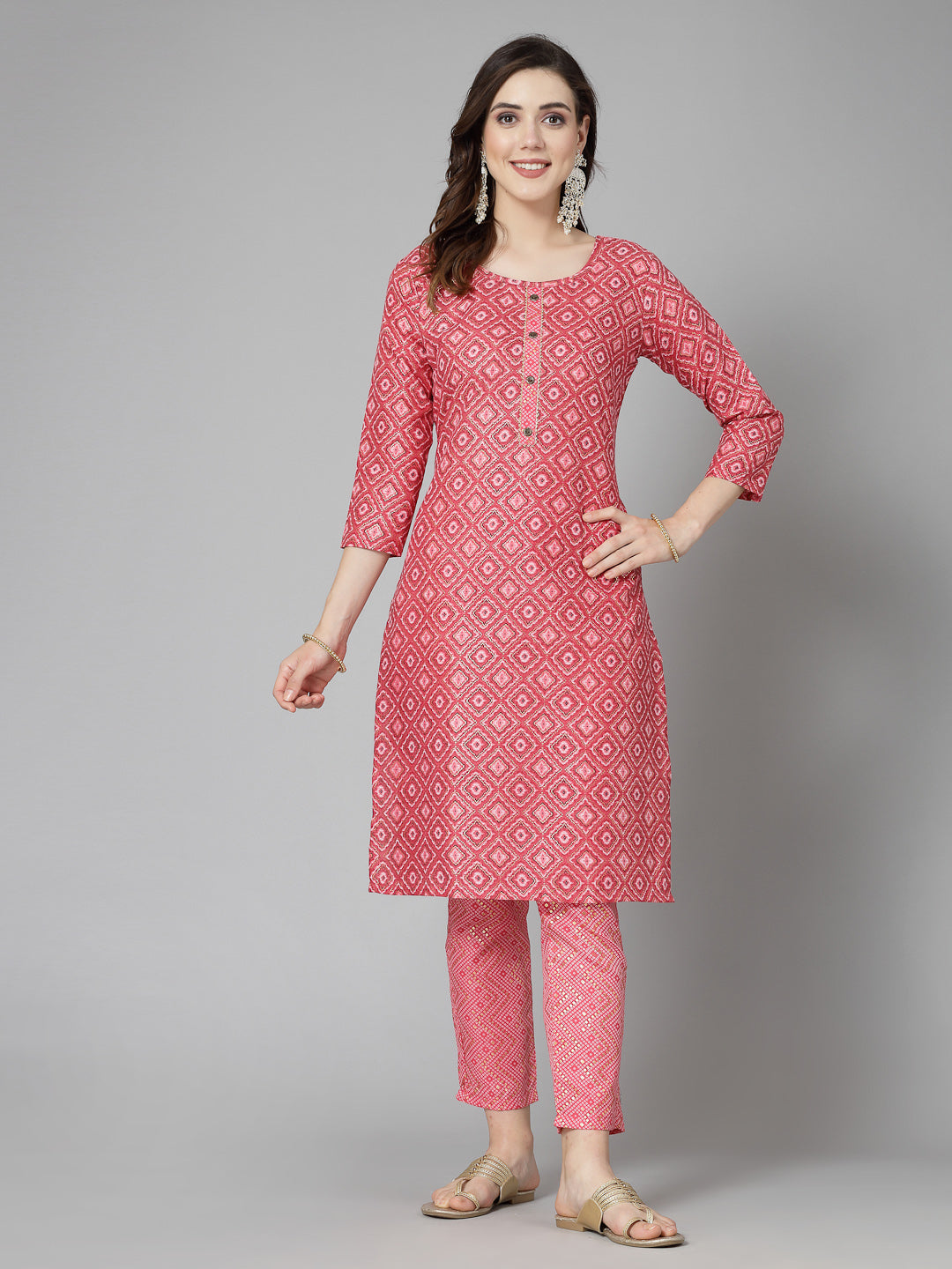 Printed Cotton Blend Straight Kurta Pant Set