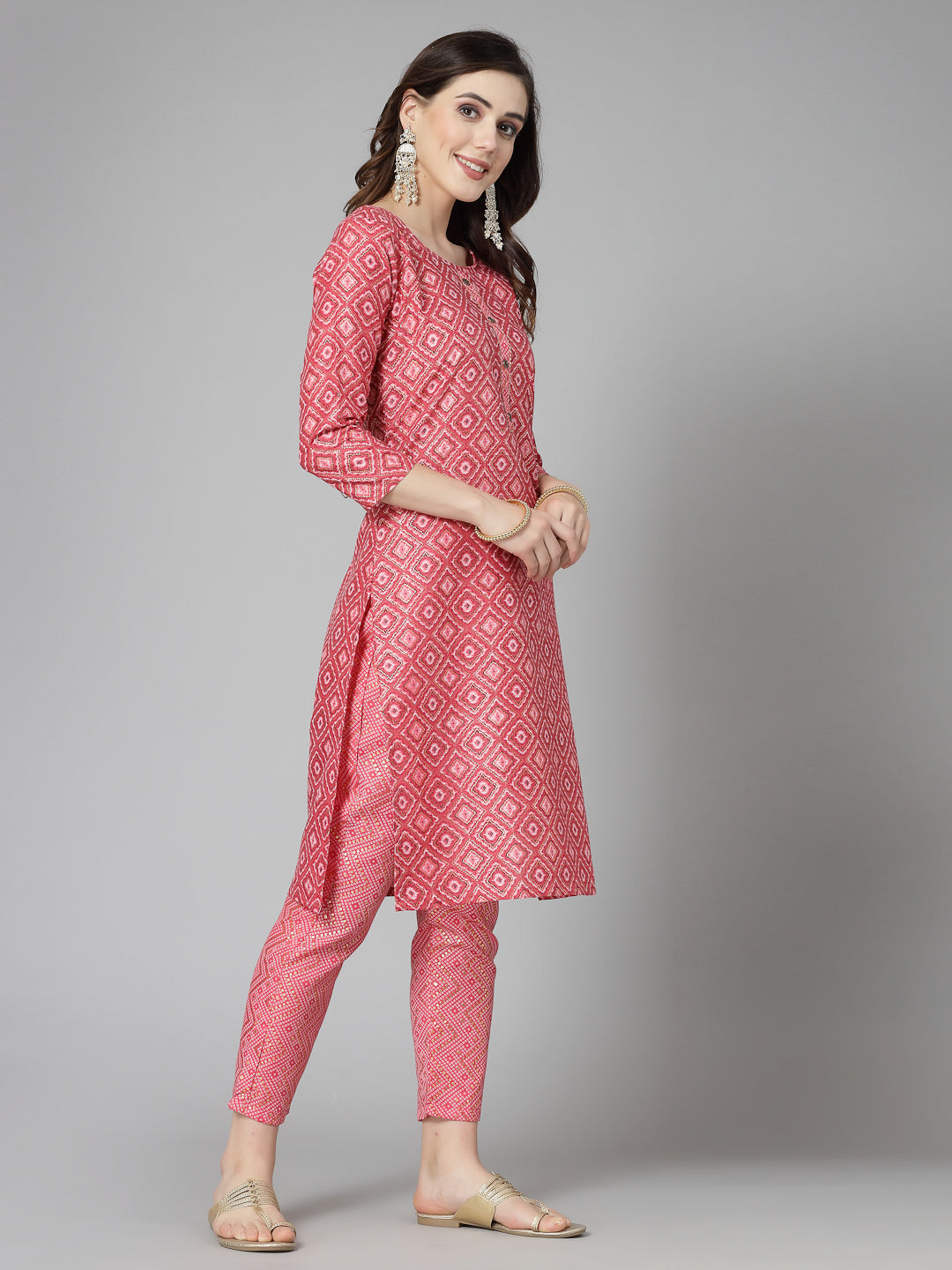 Printed Cotton Blend Straight Kurta Pant Set