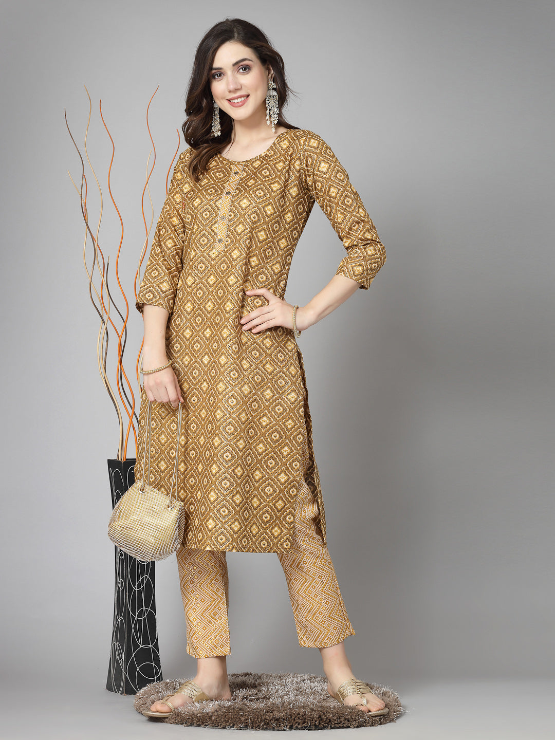 Printed Cotton Blend Straight Kurta Pant Set