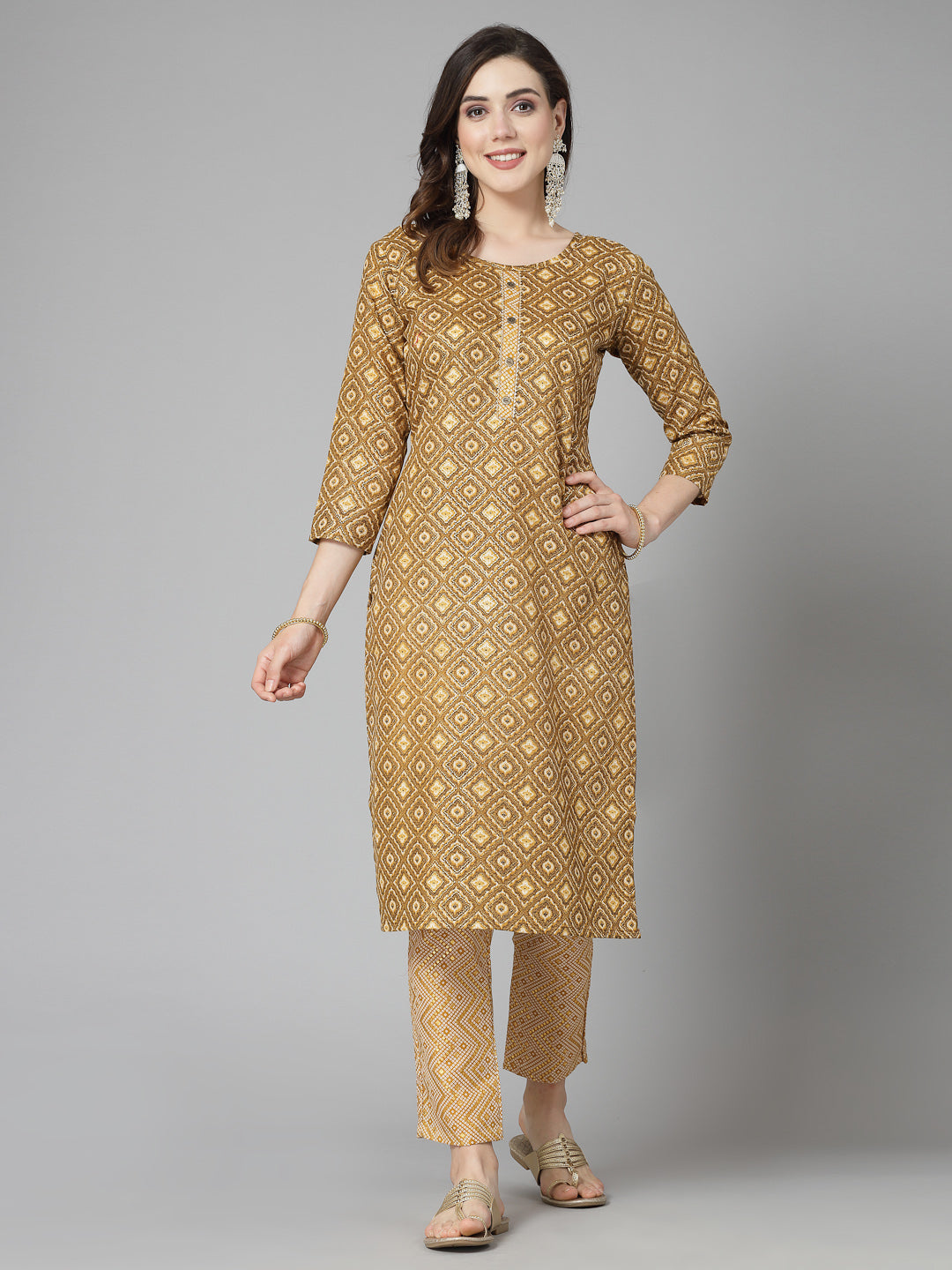 Printed Cotton Blend Straight Kurta Pant Set
