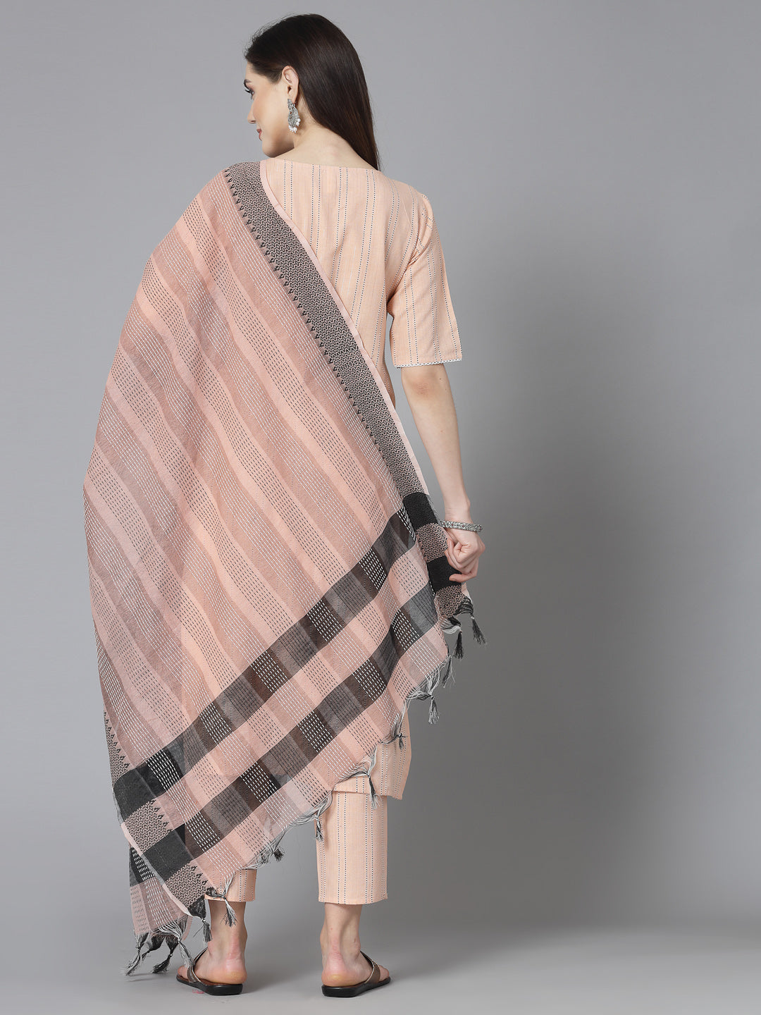 Woven Design Cotton Blend Straight Kurta Pant Dupatta Set