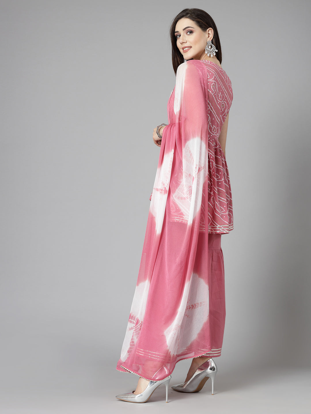 Bandhej Printed & Embroidered Cotton Kurta Sharara Dupatta Set