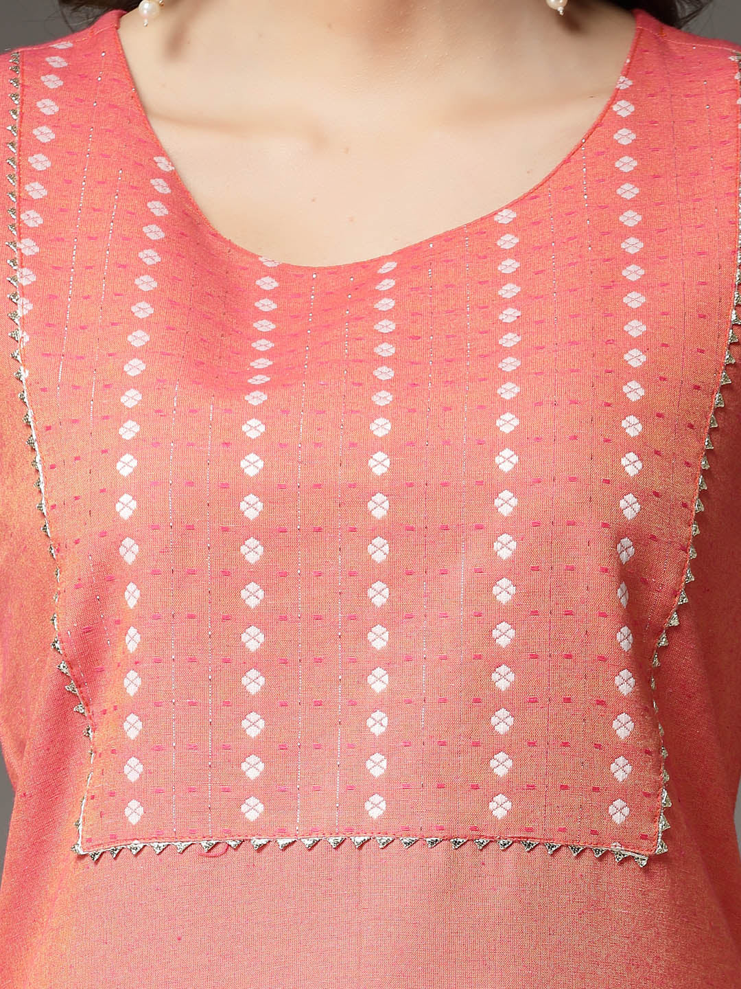 Woven Designed Cotton Blend Straight Kurta Pant Set
