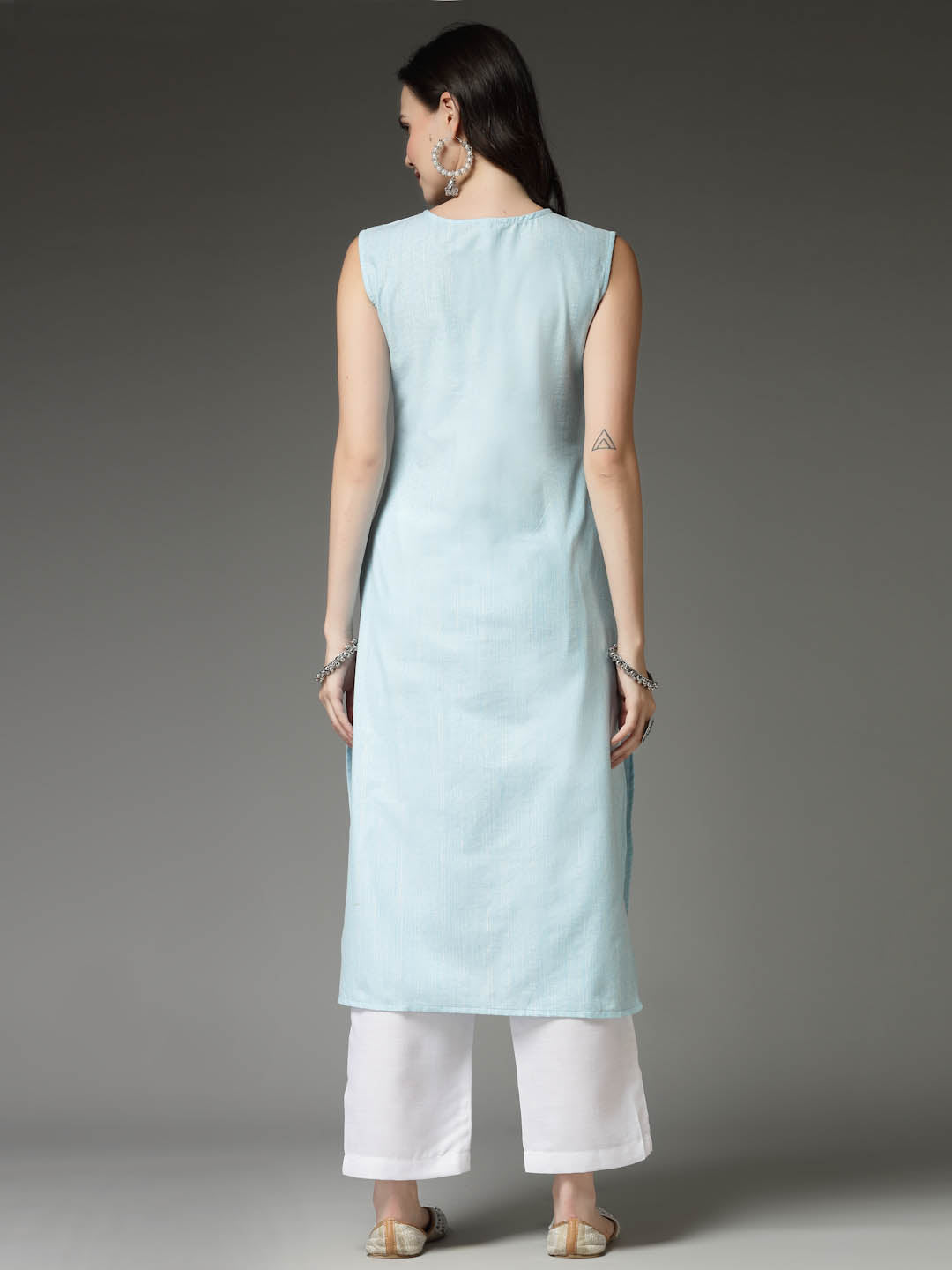 Solid Cotton Blend Straight Kurta Pant Set