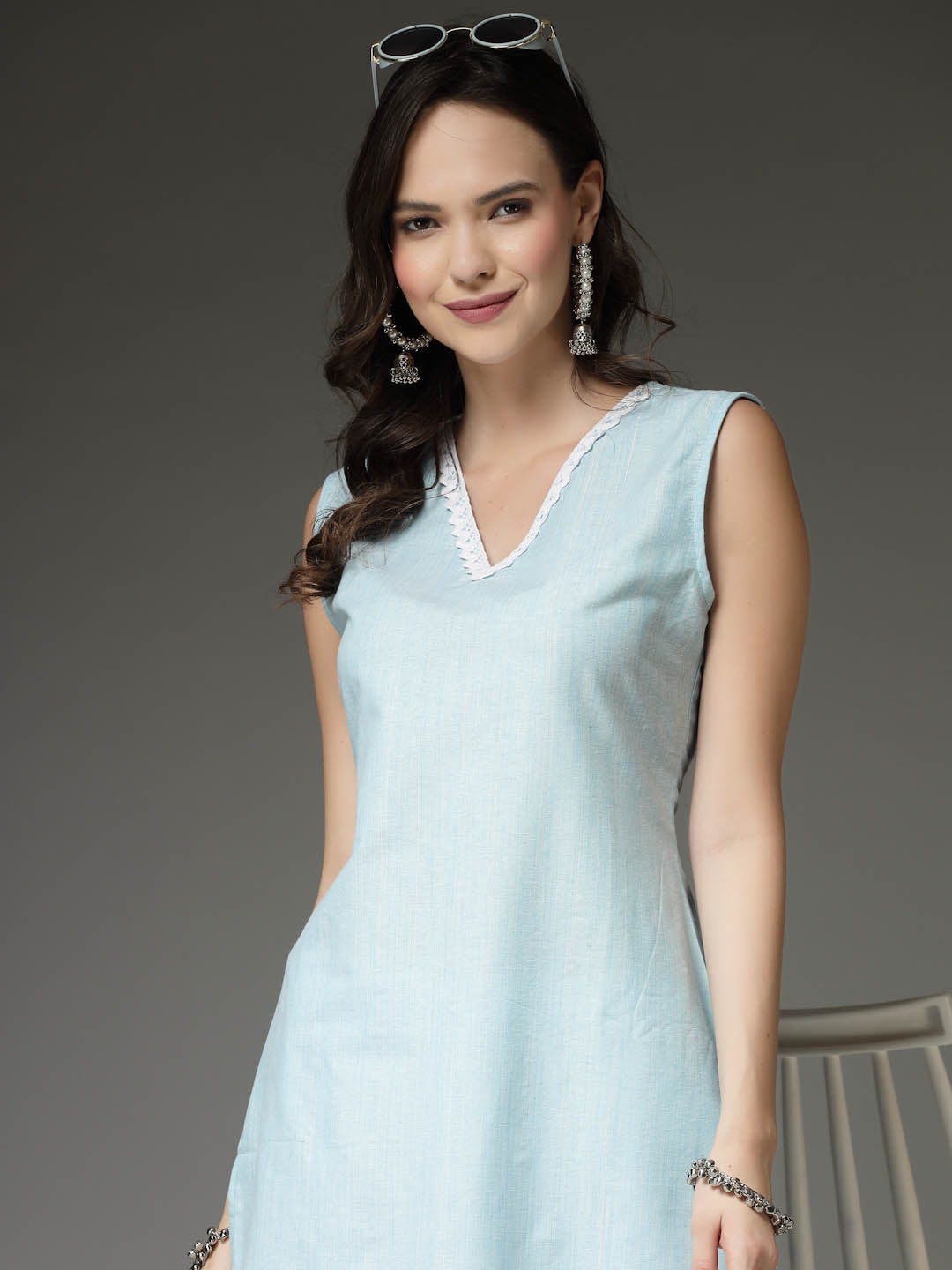 Solid Cotton Blend Straight Kurta Pant Set