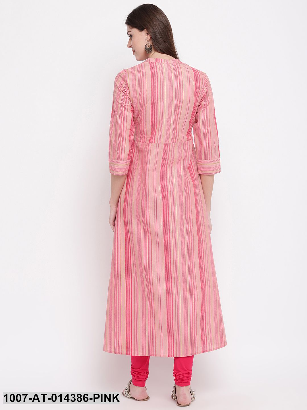 Striped Print Cotton A-Line Kurta (Pink)