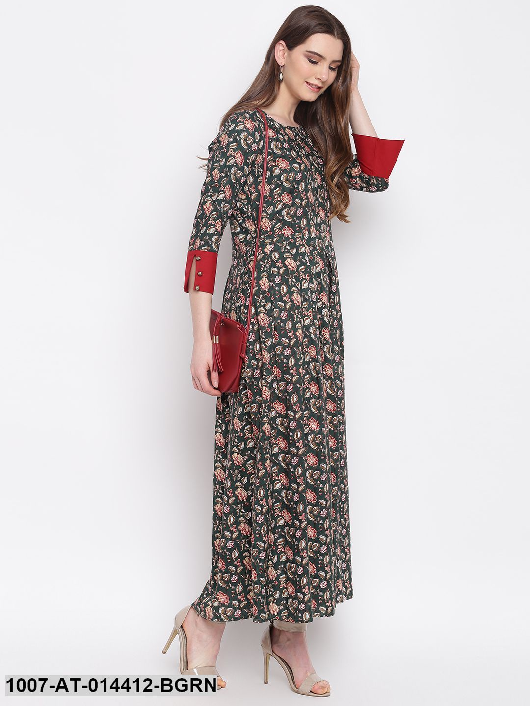 Kalamkari Print Rayon Kurta Dress (Green)